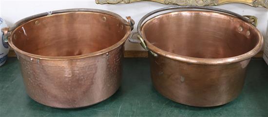 Two copper preserve pots